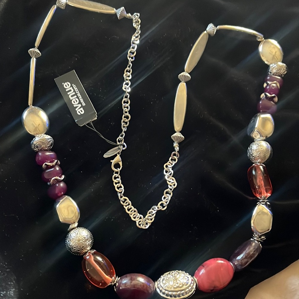 Avenue silver Ruby plum long necklace